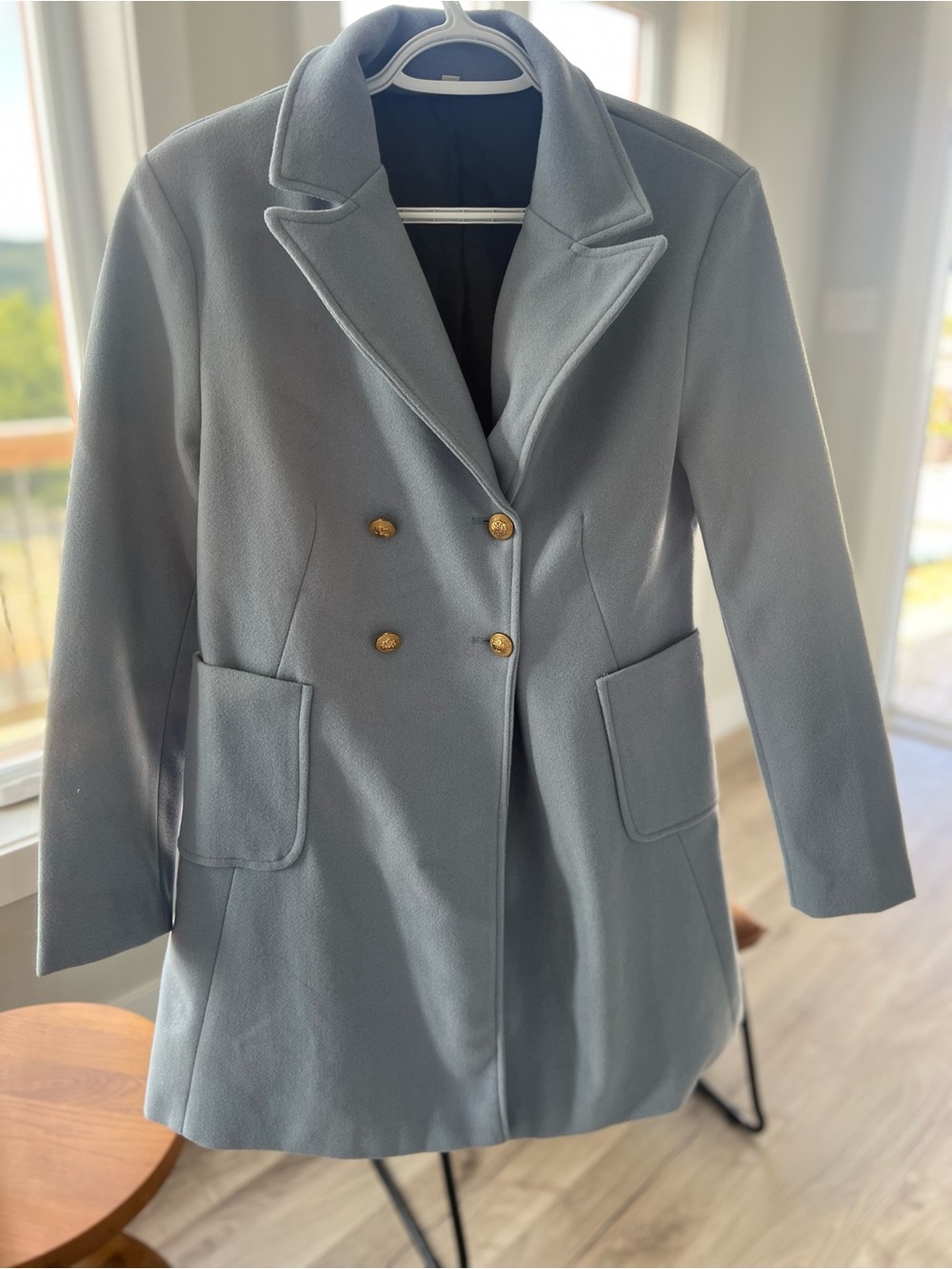 Pale Blue Double-Breasted Peacoat with Gold Buttons size medium